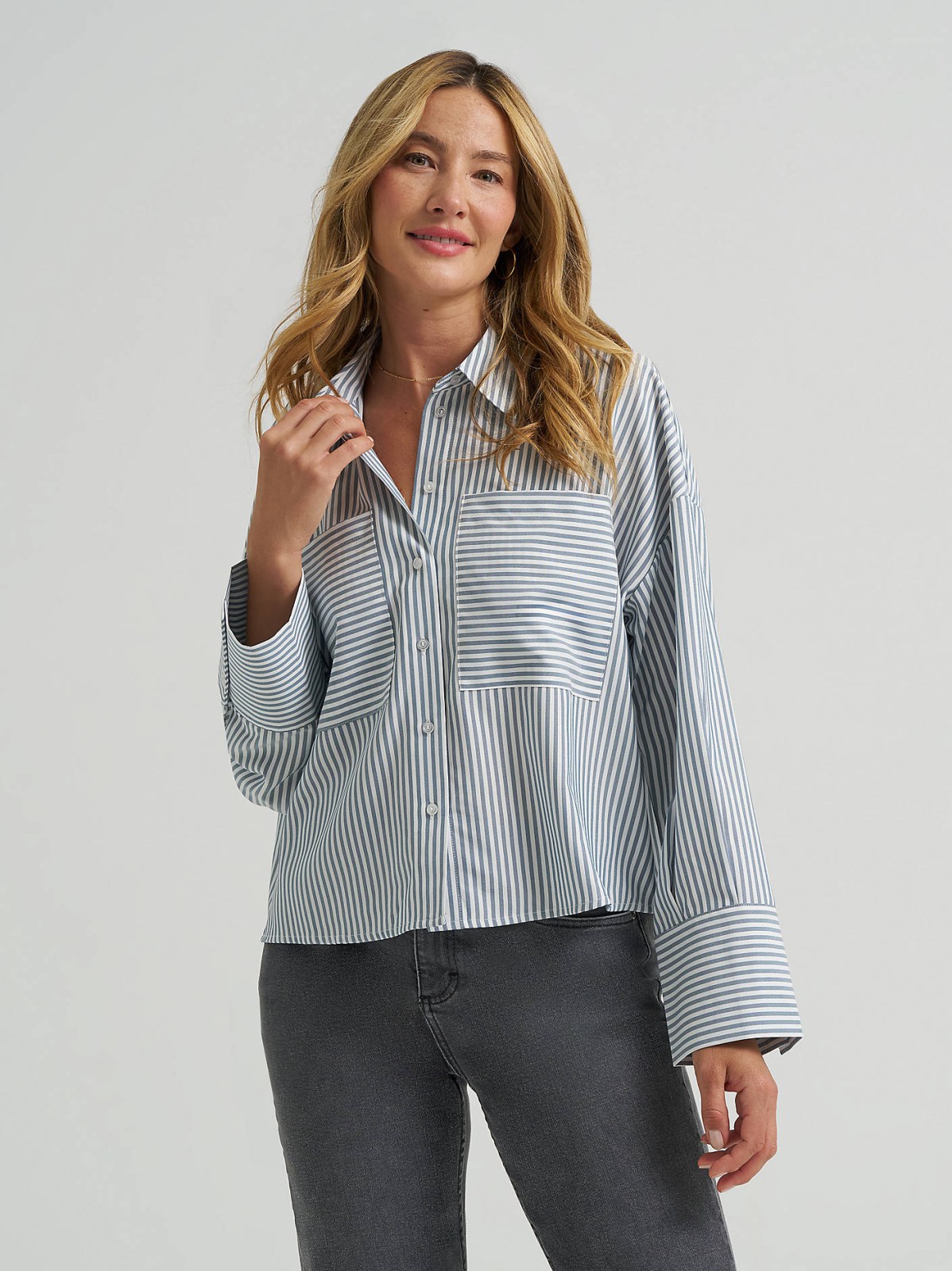 Women's Striped Crop Button Down Shirt