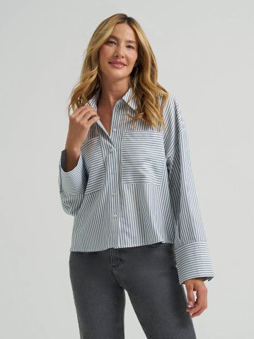 Women's Striped Crop Button Down Shirt Women's Striped Crop Button Down Shirt