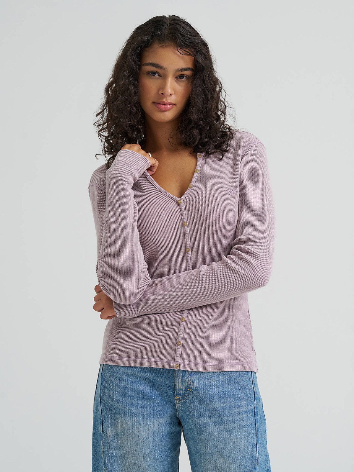 Women's Waffle Knit Henley Button Down Top - view 2
