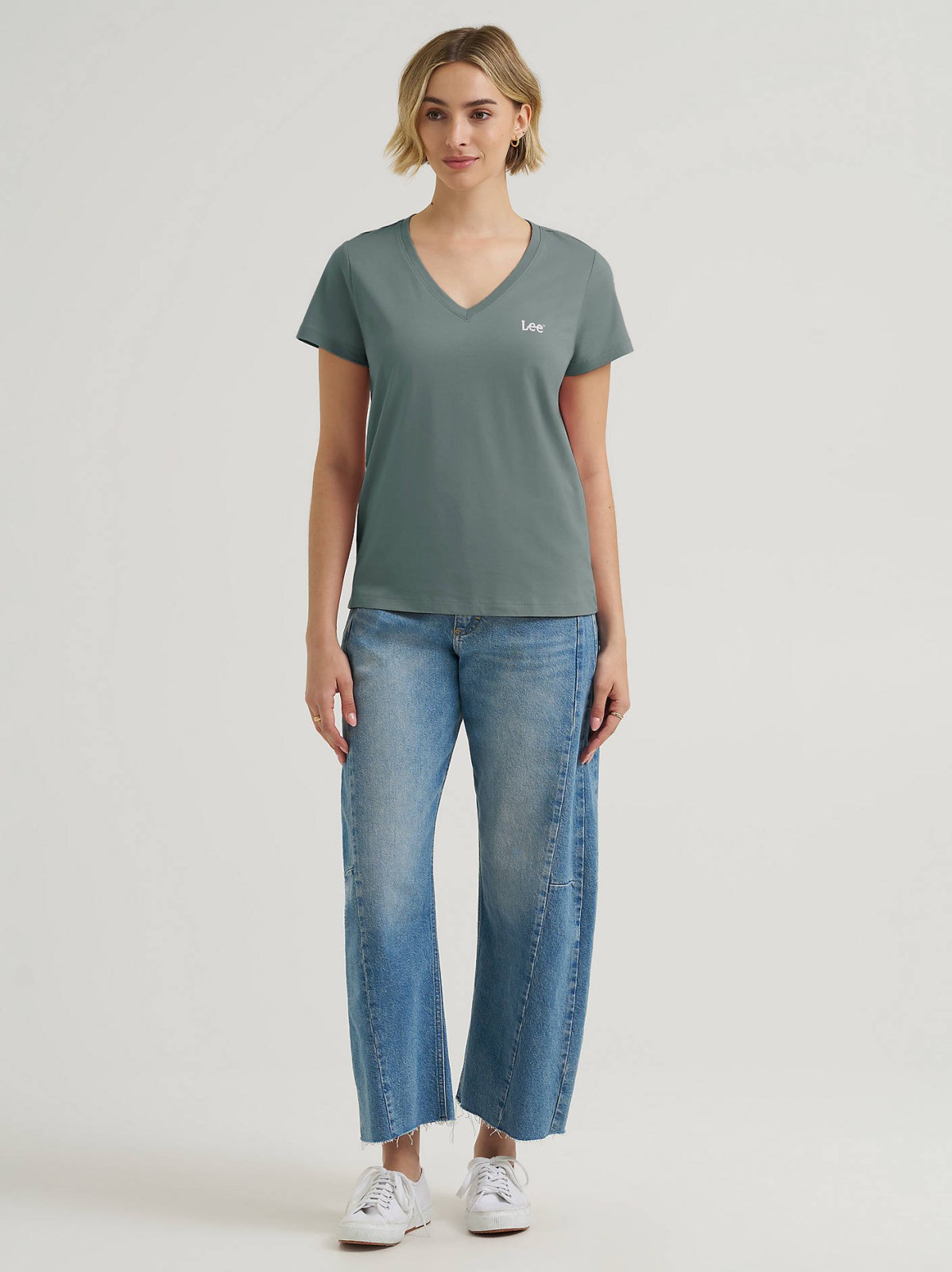 Women's Solid V-Neck Embroidered Logo Tee - view 4