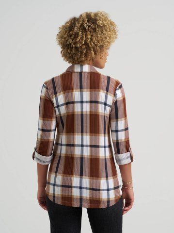 Women's Double Pocket Plaid Button Down Shirt