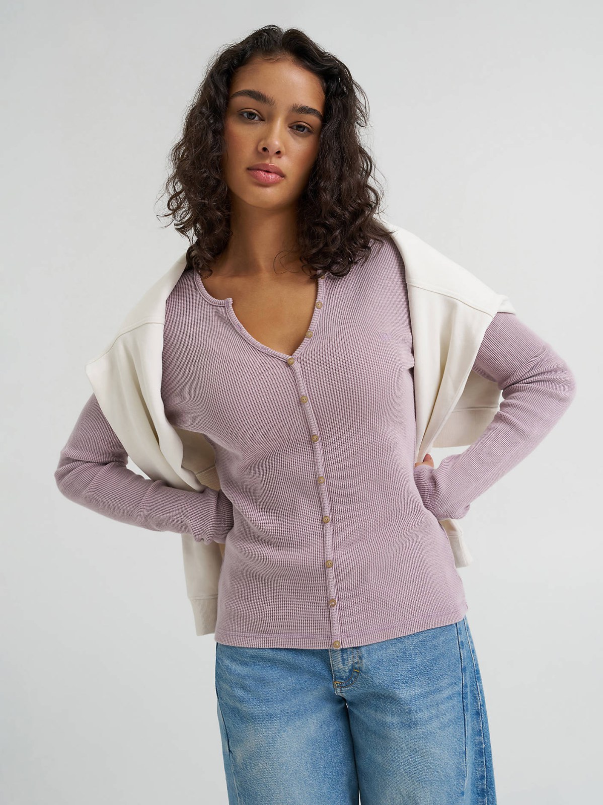 Women's Waffle Knit Henley Button Down Top