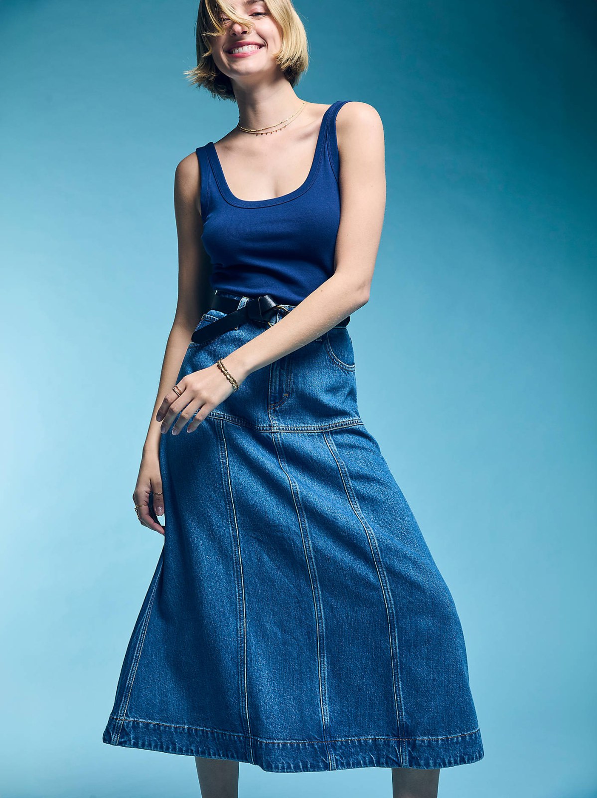 Women's LQD Seamed Denim Midi Skirt - view 8