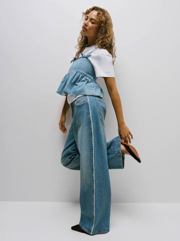 Women's Lace Side Seam Low Slung Baggy Jean Women's Lace Side Seam Low Slung Baggy Jean