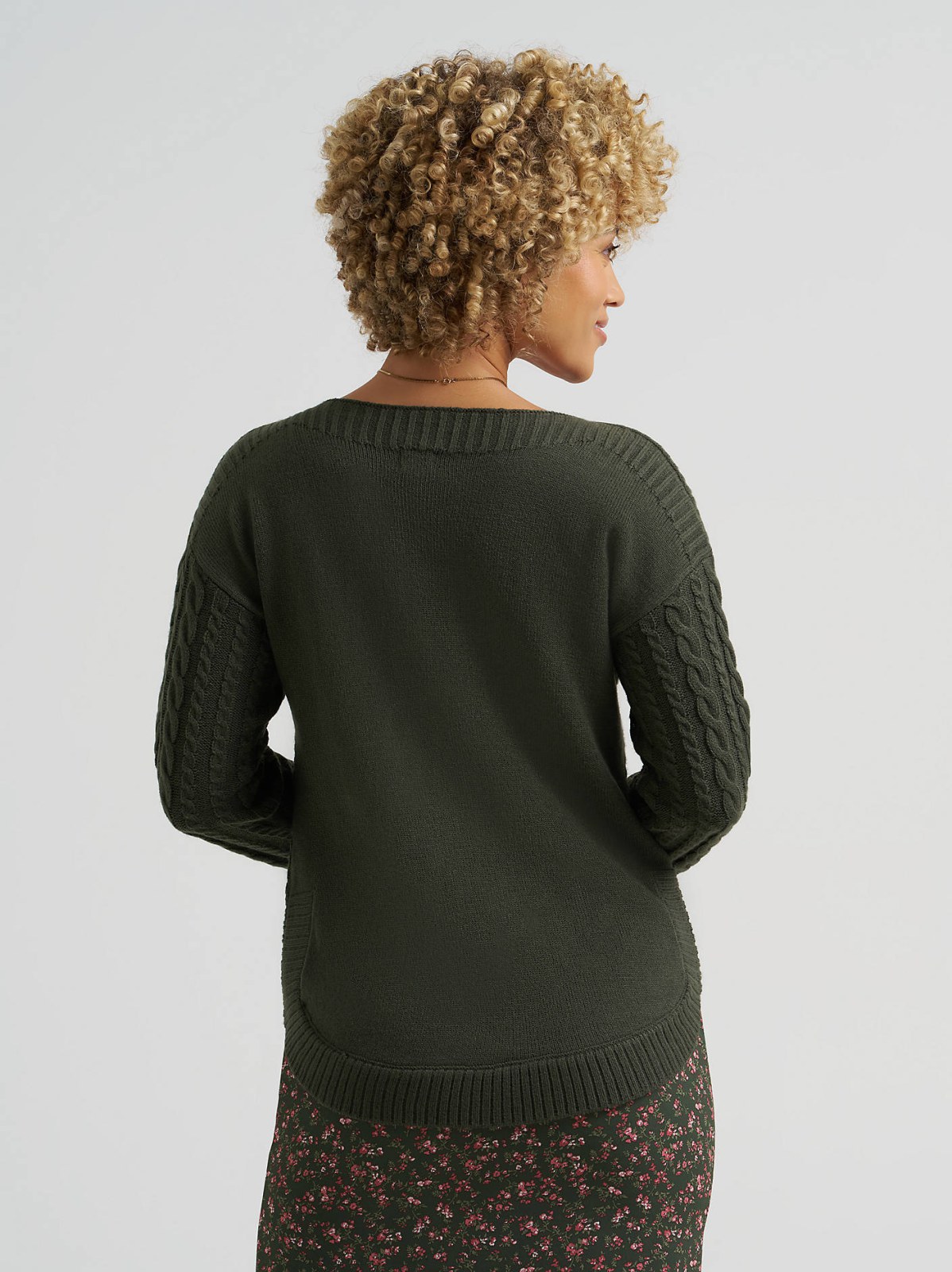Women's Curved Hem Cable Knit Sweater - view 2