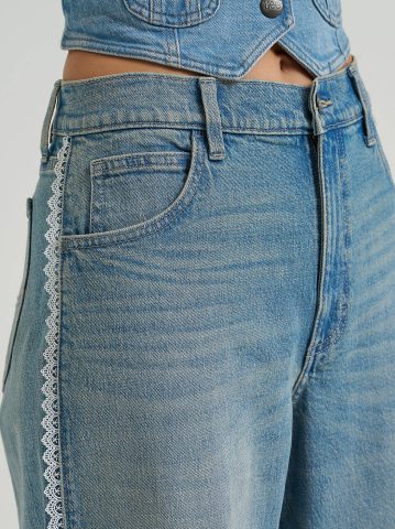 Women's Lace Side Seam Low Slung Baggy Jean