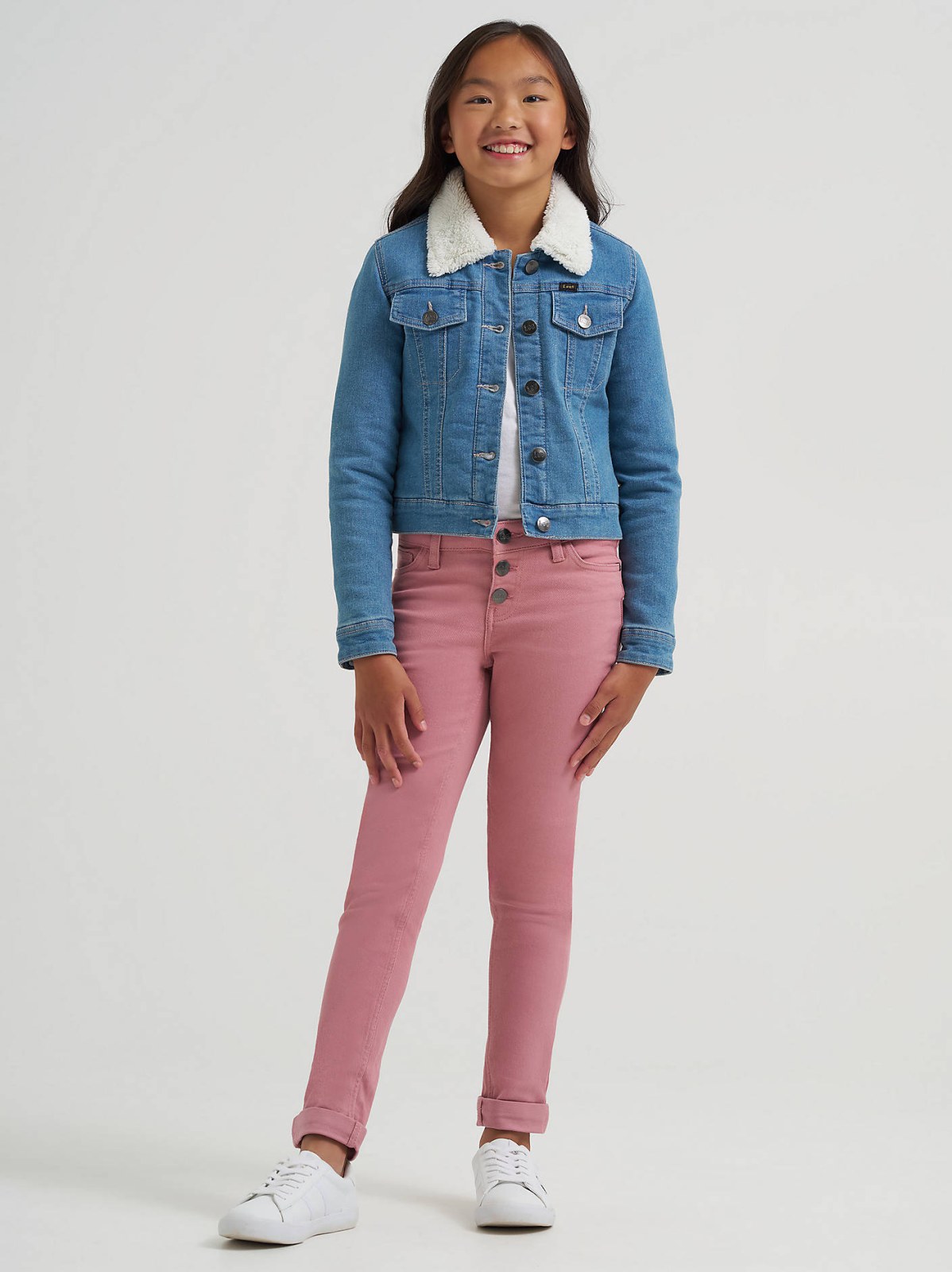 Girl's Sherpa Collar Denim Trucker Jacket - view 5