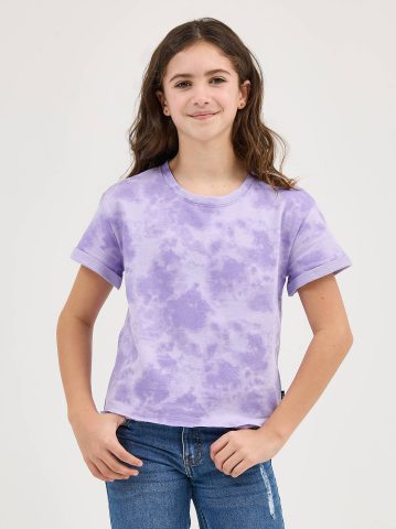 Girl's Short Sleeve Tie Dye French Terry Crop Sweatshirt