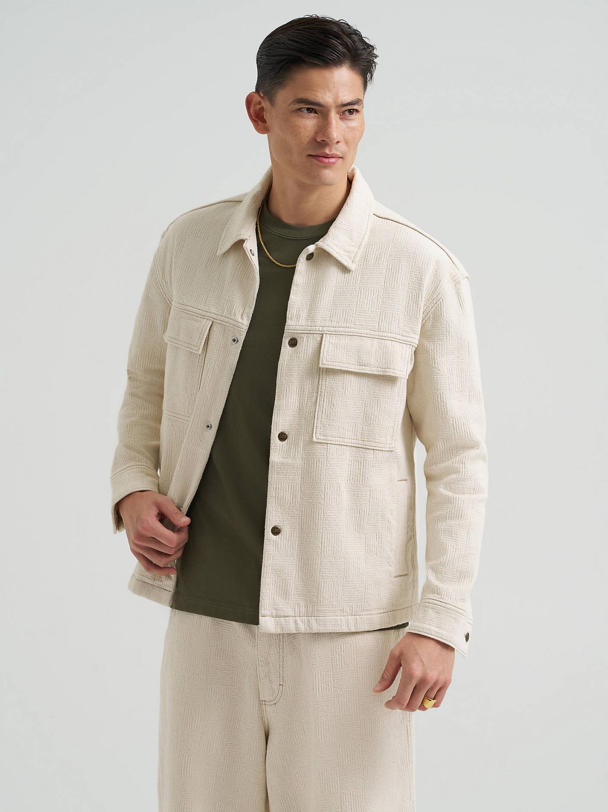 Men's Oversized Jacquard Snap Front Shirt