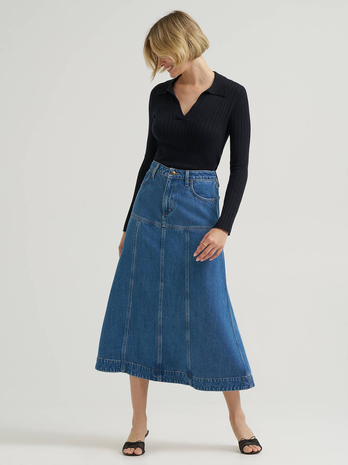 Women's LQD Seamed Denim Midi Skirt - view 2