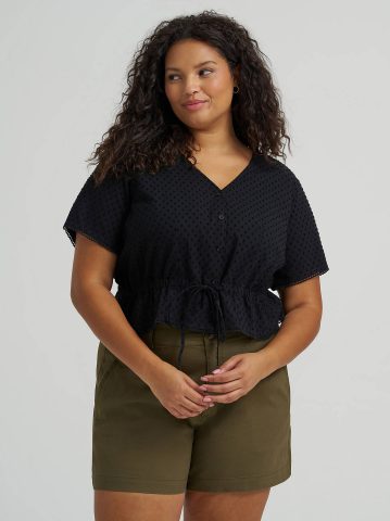Women's Button Front Tie Top (Plus)