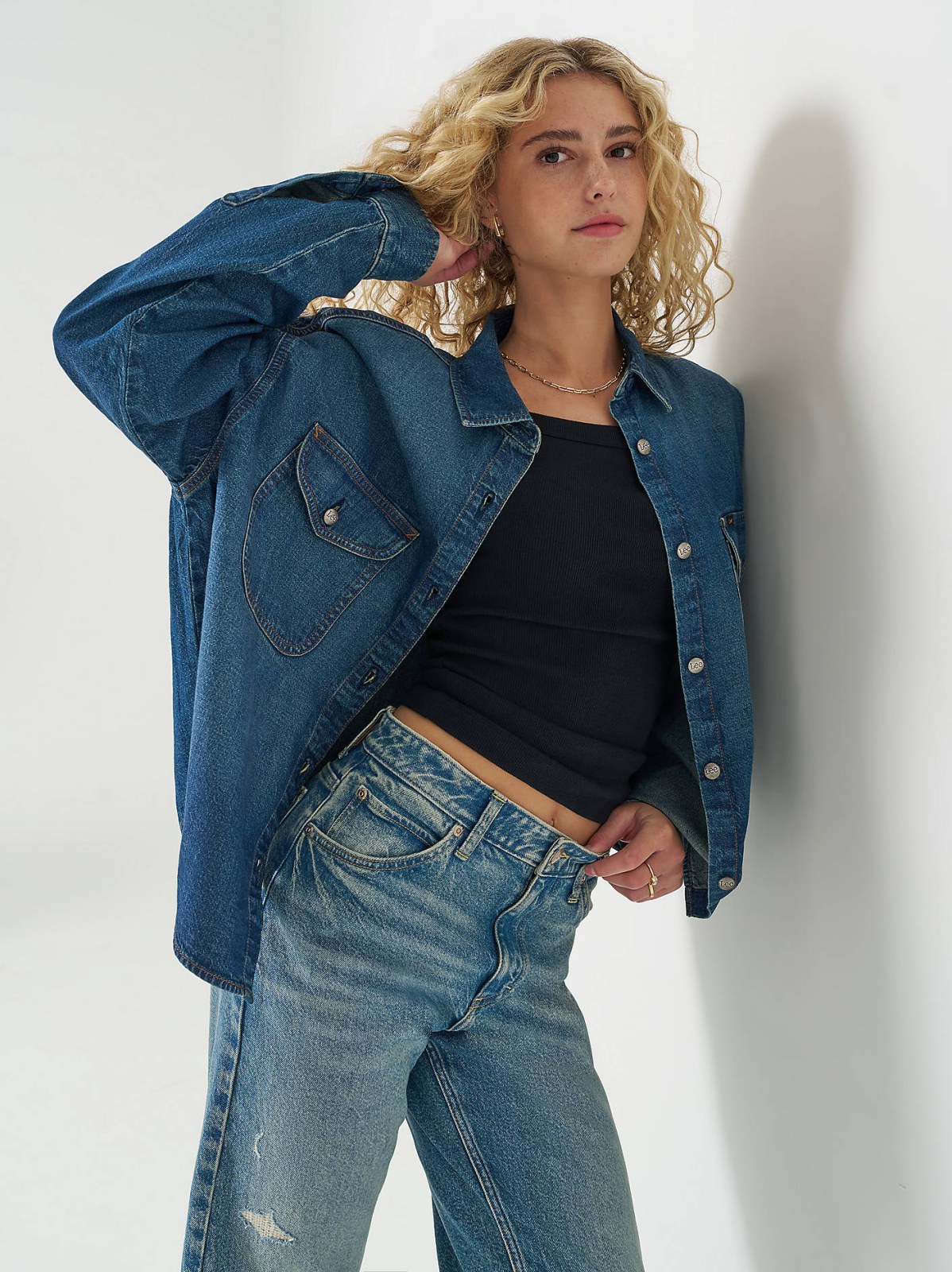 Women's Swing Back Denim Button Down Shirt - view 2