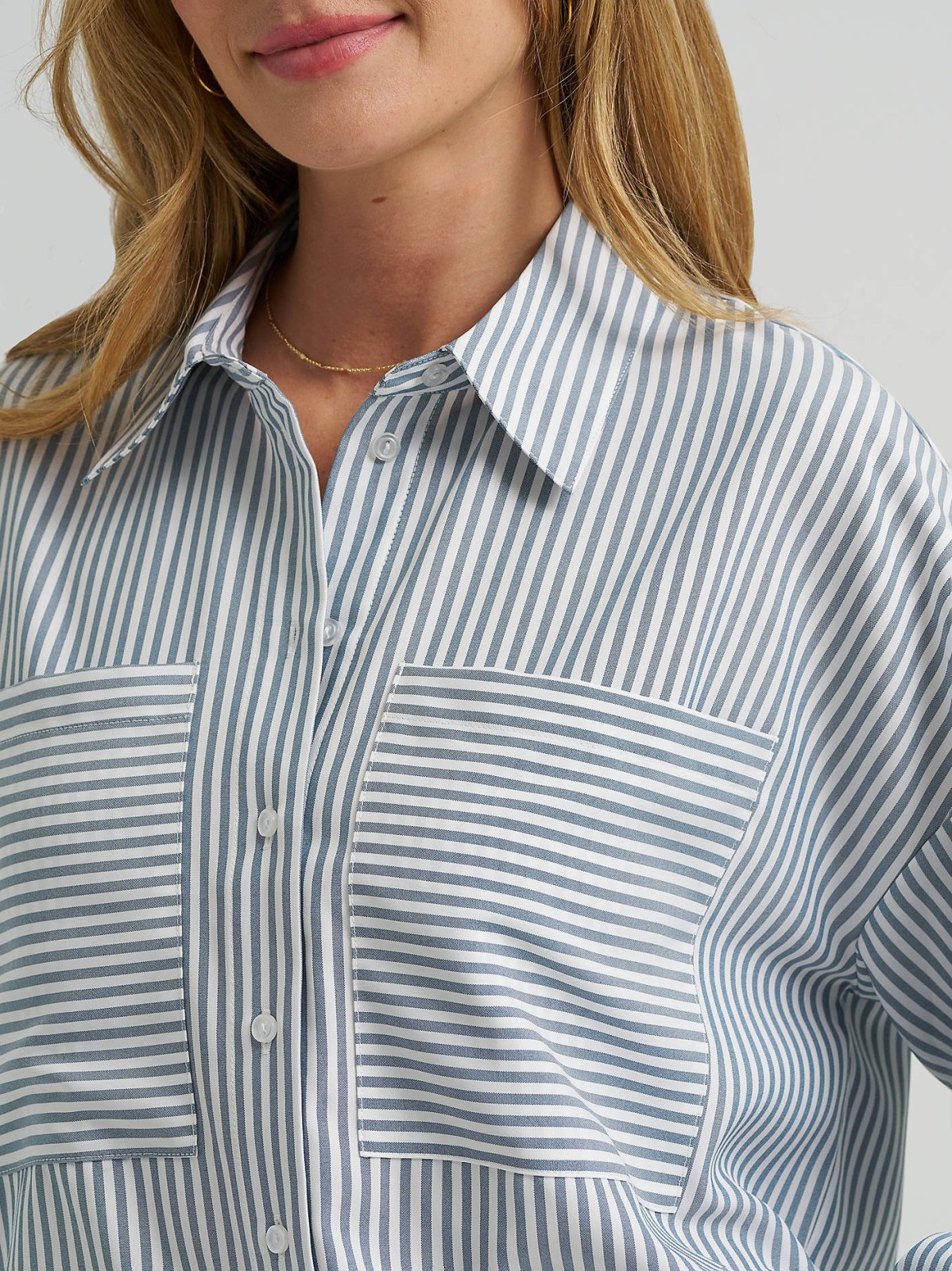 Women's Striped Crop Button Down Shirt - view 3