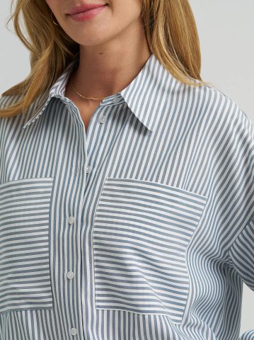 Women's Striped Crop Button Down Shirt