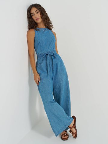 Women's Boatneck Tie Waist Jumpsuit Women's Boatneck Tie Waist Jumpsuit