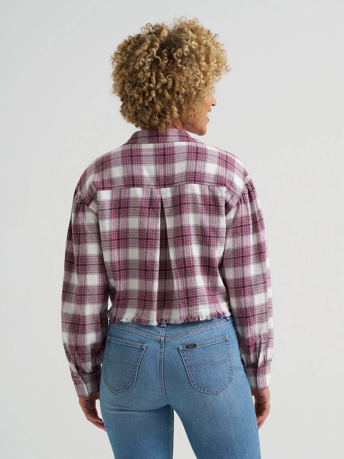 Women's Plaid Flannel Crop Shirt with Raw Hem - view 2