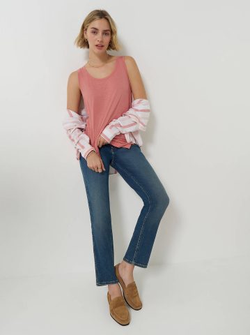 Women's Solid Scoop Neck Linen Tank Top