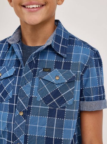 Boy's Chambray Plaid Button Down Shirt
