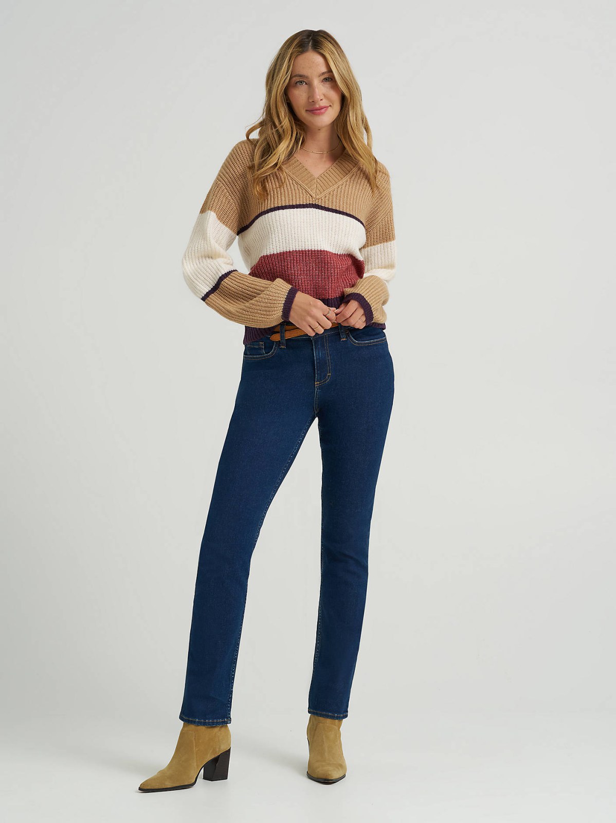 Women's Ribbed V-Neck Color Block  Sweater - view 4