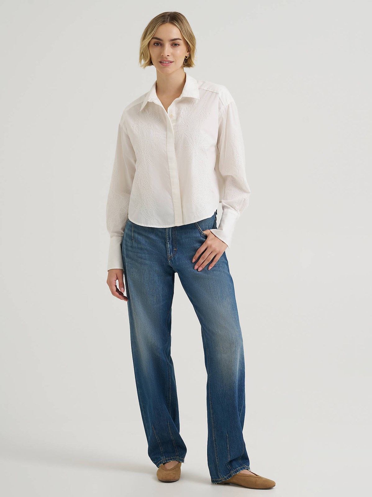 Women's Embroidered Button Down Shirt - view 4