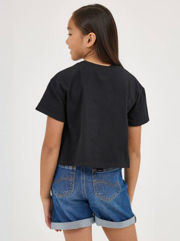 Girl's Drop Shoulder Crop Floral Logo Tee — alternate view