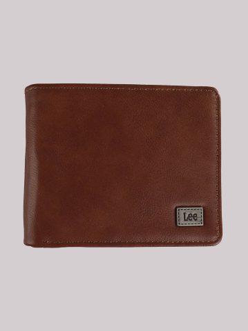 Men's Metal Logo Pebble Grain Bifold Wallet