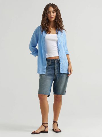 Women's Low Rise Button-Fly Darted Slouch Denim Bermuda