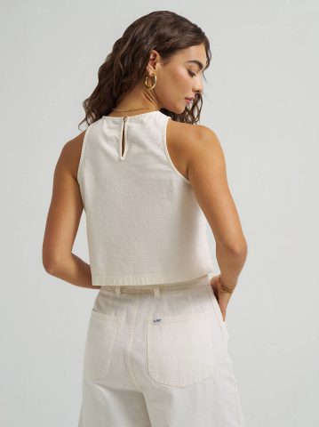 Women's Boxy Button Back Linen Tank Top — alternate view