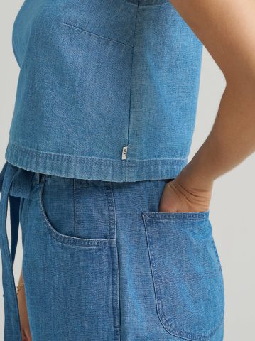 Women's Boxy Button Back Linen Tank Top
