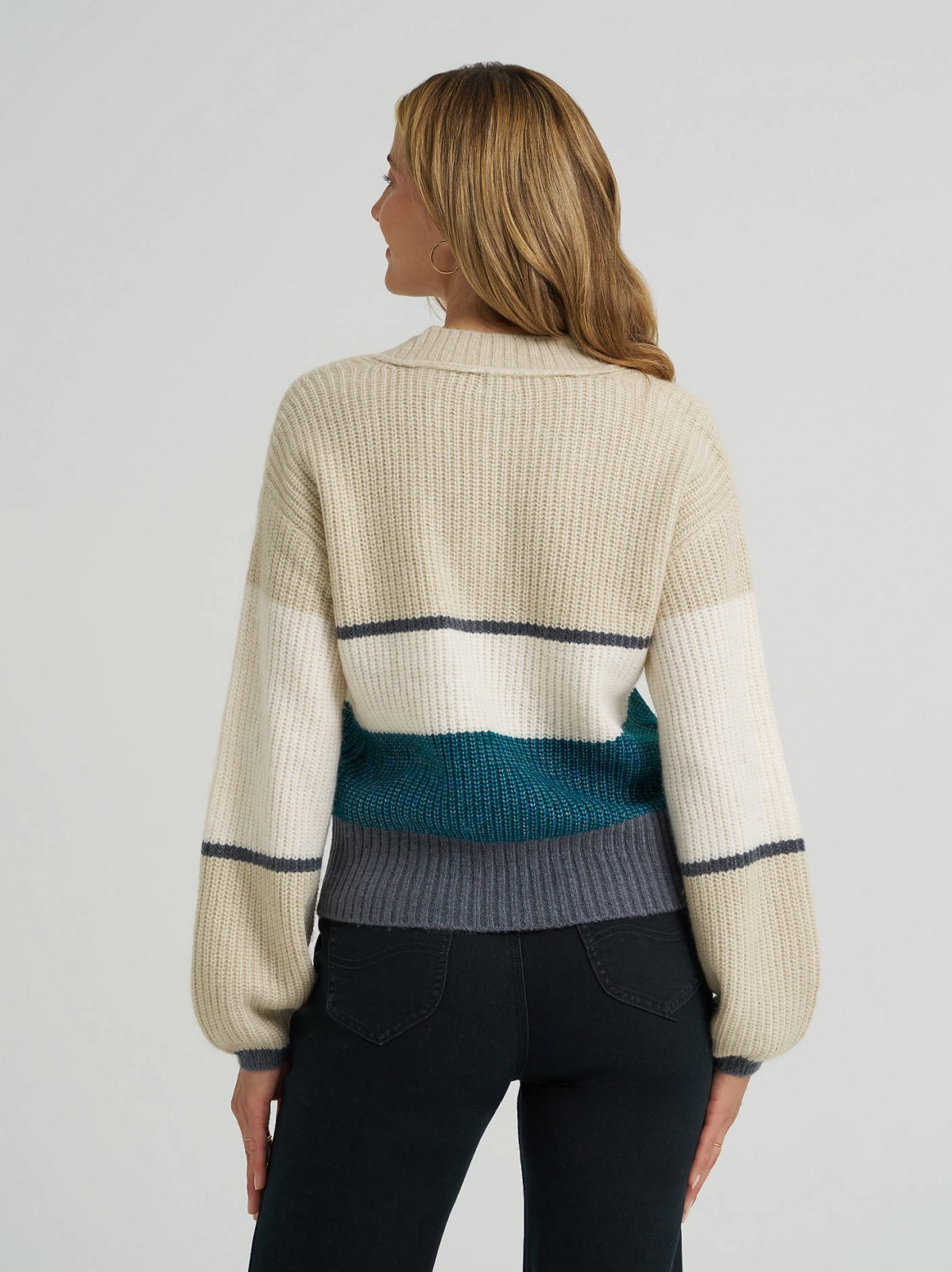 Women's Ribbed V-Neck Color Block  Sweater - view 2