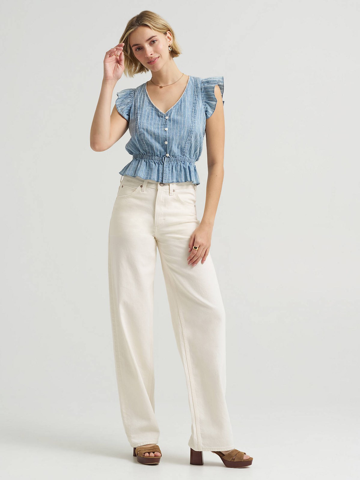 Women's V-Neck Flutter Sleeve Top - view 3