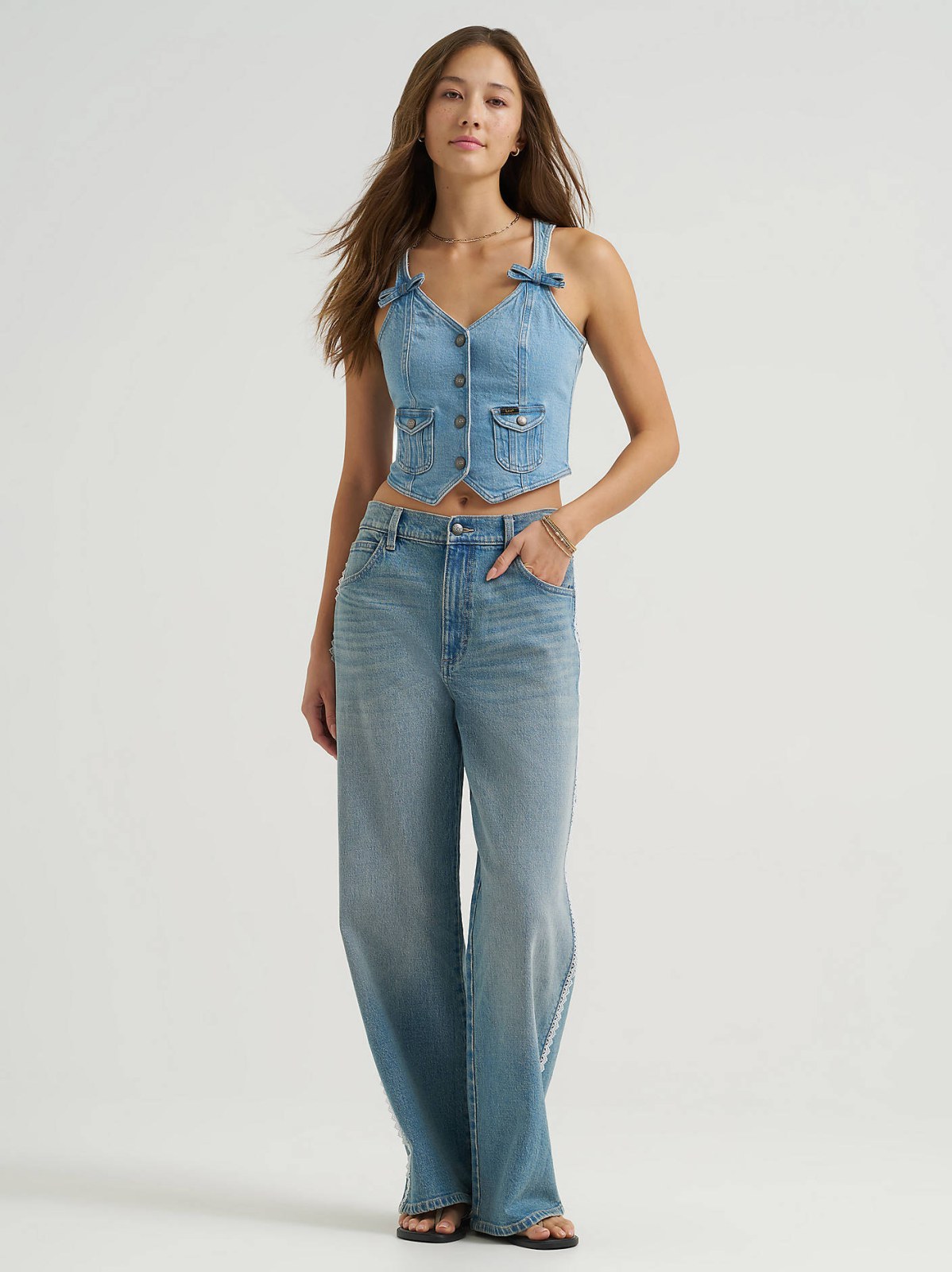 Women's Lace Side Seam Low Slung Baggy Jean - view 2
