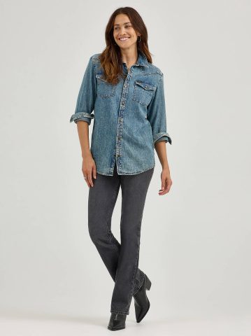 Women's Studded Working Western Denim Shirt — alternate view