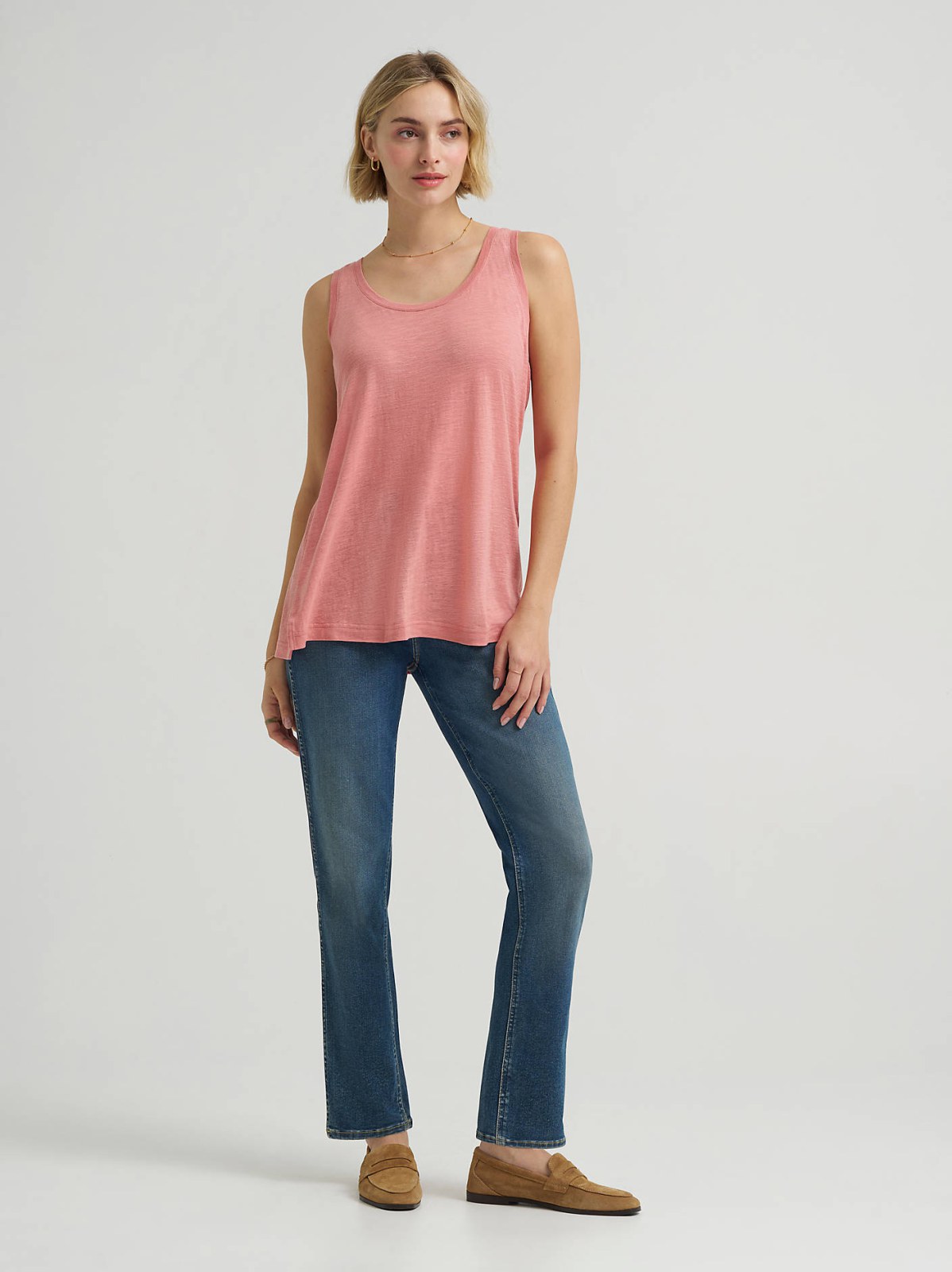 Women's Solid Scoop Neck Linen Tank Top - view 3