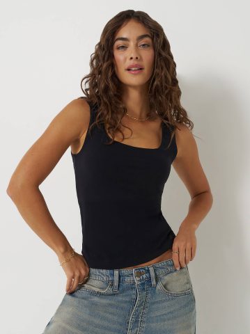 Women's Solid Square Neck Tank Top