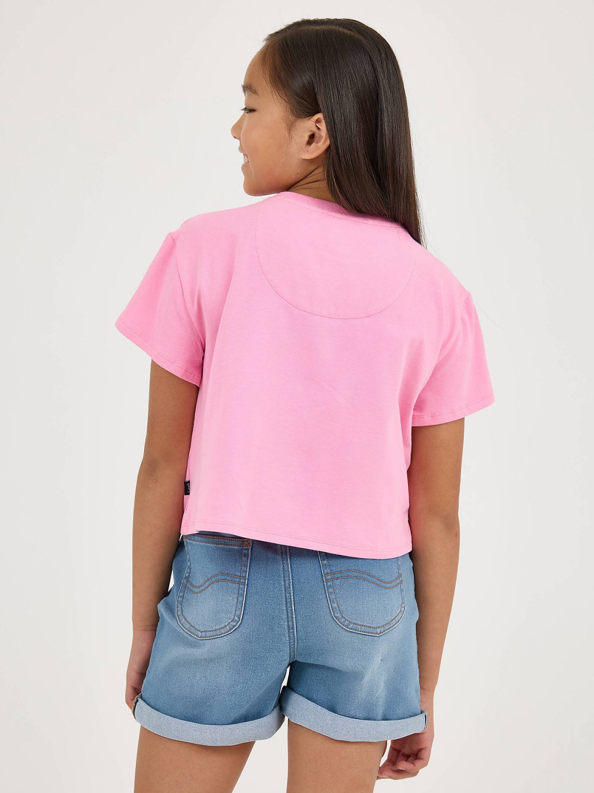 Girl's Drop Shoulder Crop Floral Logo Tee - view 2