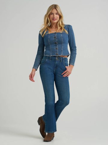 Women's Square Neck Denim Button Down Shirt