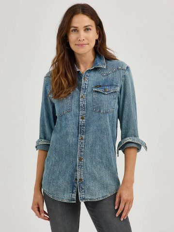 Women's Studded Working Western Denim Shirt Women's Studded Working Western Denim Shirt