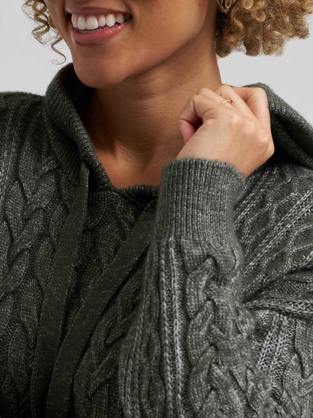 Women's Cable Knit Hooded Sweater - view 3