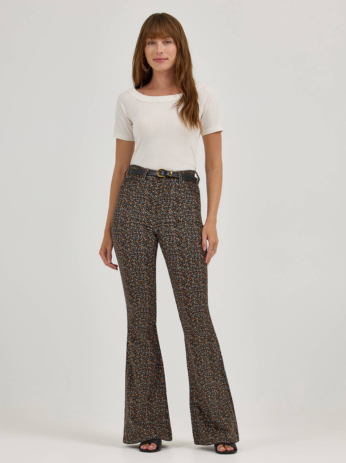 Women's High Rise Floral Print Corduroy Flare Jean - view 4