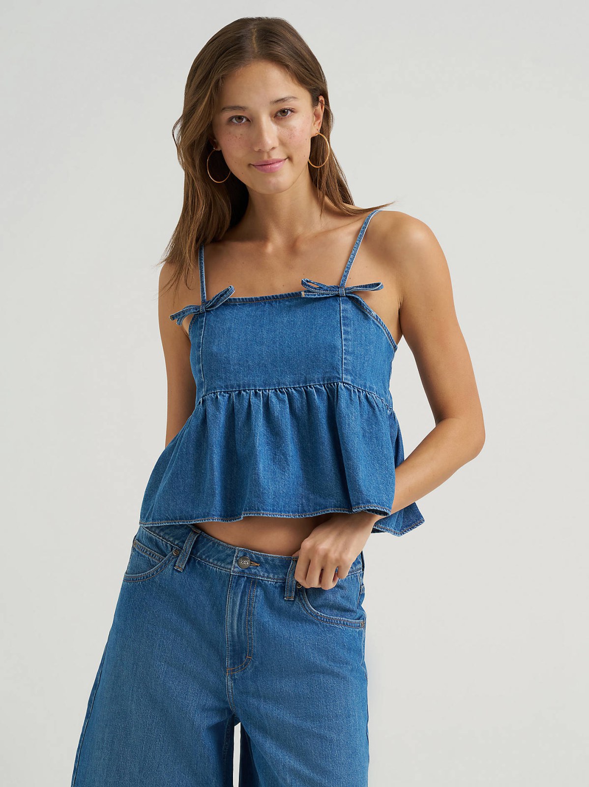 Women's Denim Bow Peplum Top - view 5