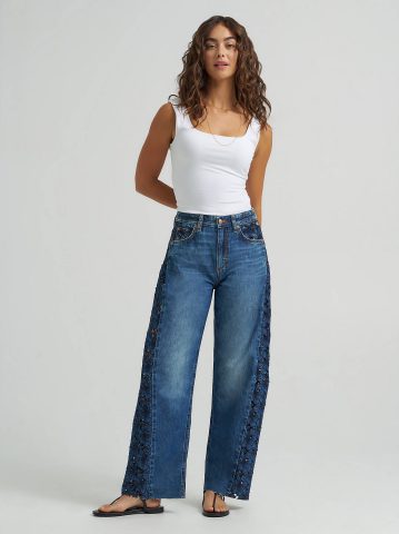 Women's 100% Cotton Lace Side Seam Low Slung Barrel Rider™ Jean — alternate view