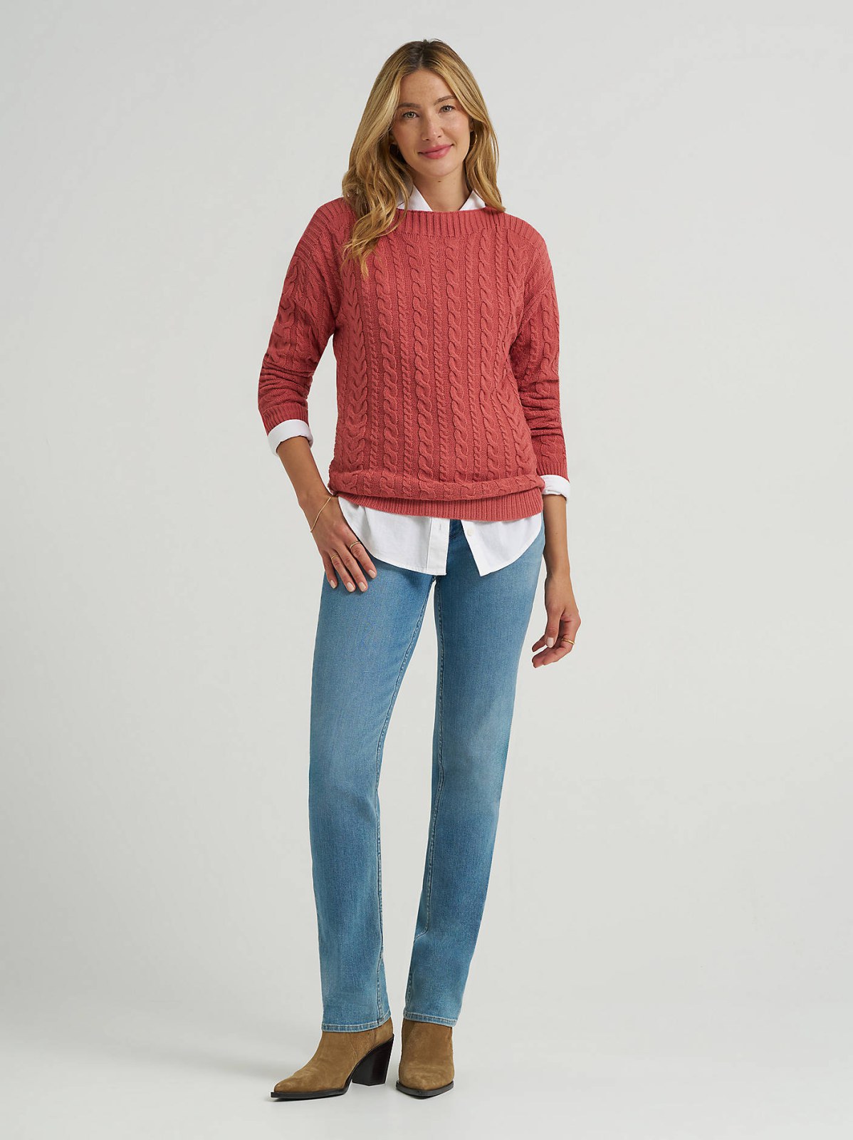 Women's Curved Hem Cable Knit Sweater - view 5