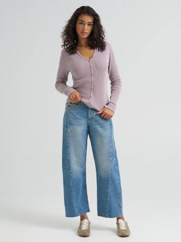 Women's Waffle Knit Henley Button Down Top