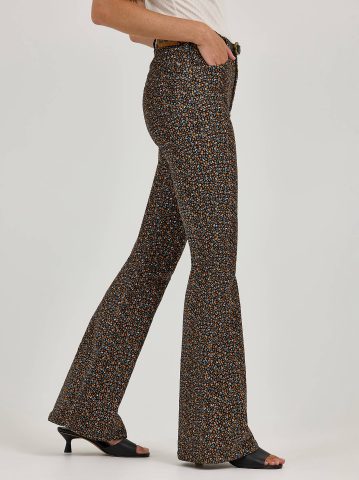 Women's High Rise Floral Print Corduroy Flare Jean