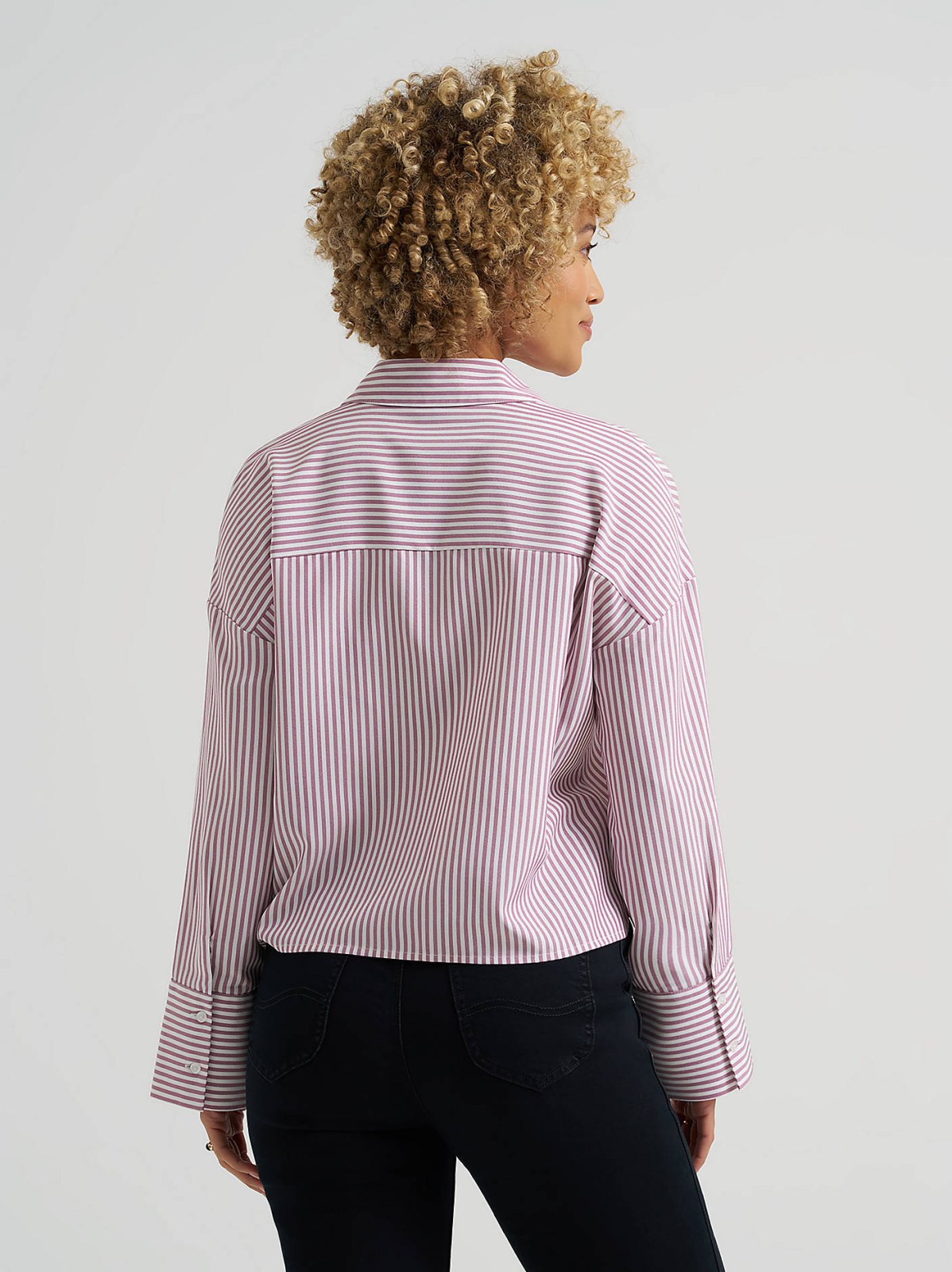 Women's Striped Crop Button Down Shirt - view 2