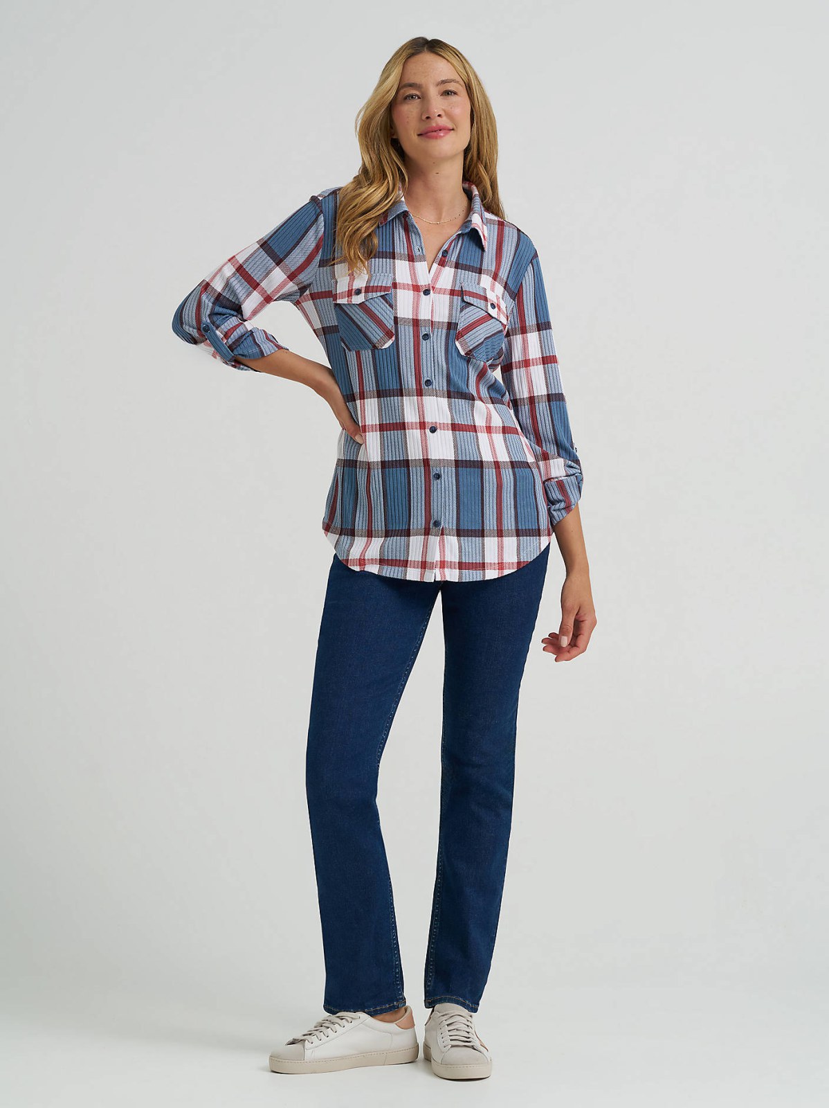 Women's Double Pocket Plaid Button Down Shirt - view 4
