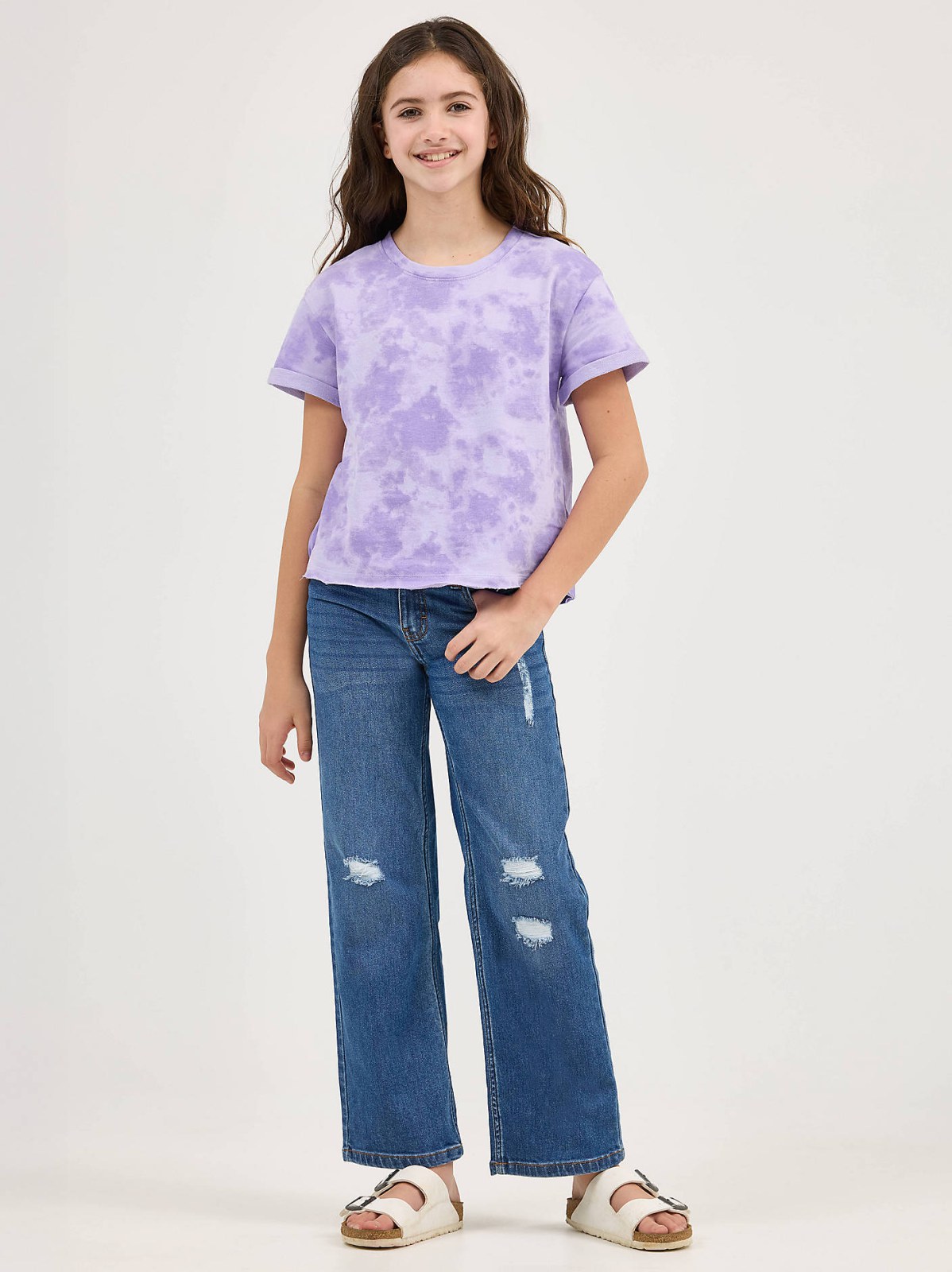 Girl's Short Sleeve Tie Dye French Terry Crop Sweatshirt - view 4