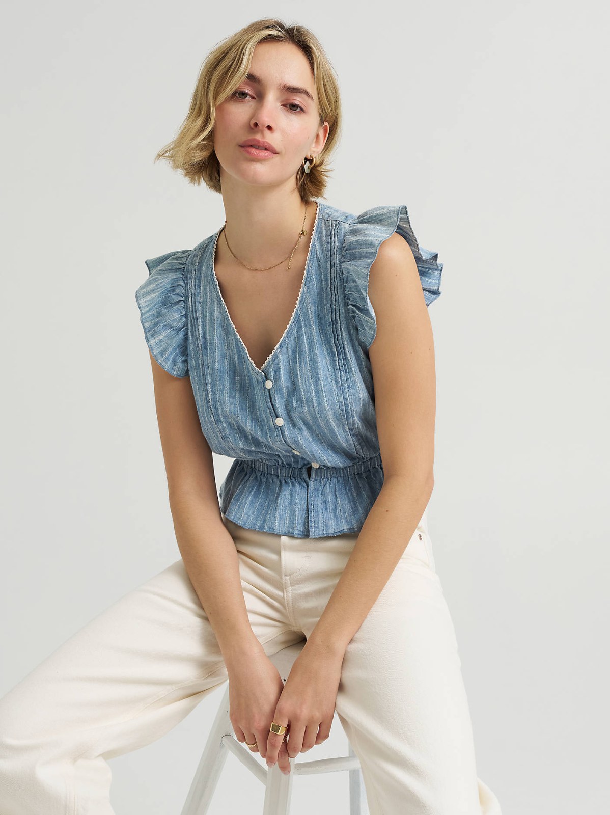 Women's V-Neck Flutter Sleeve Top - view 2