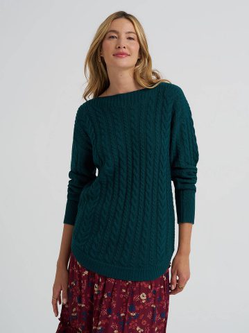 Women's Curved Hem Cable Knit Sweater